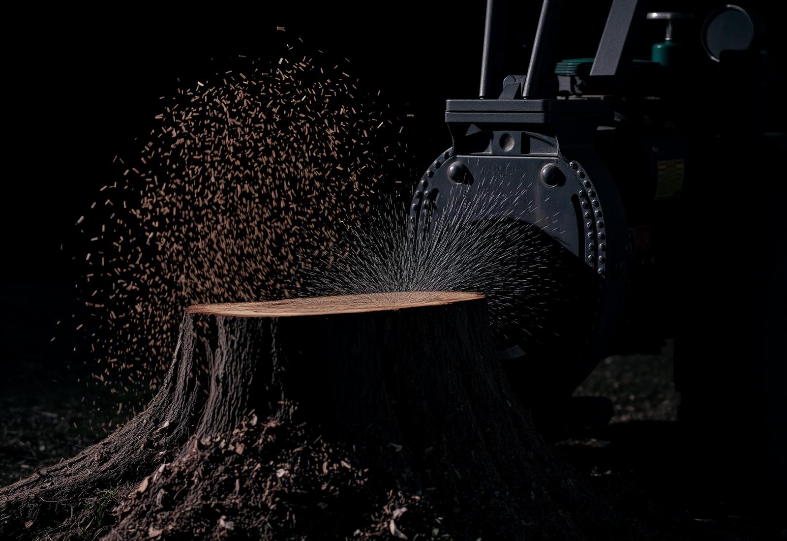 Stump grinder shredding a tree stump
